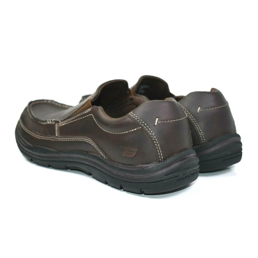 Skechers Mens Memory‎ Relaxed Fit Brown Leather Casual Loafers Size 8 - 64348